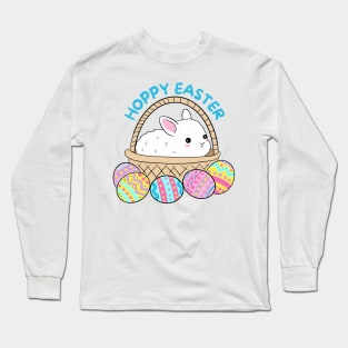 Hoppy easter cute easter bunny in a basket with easter eggs Long Sleeve T-Shirt